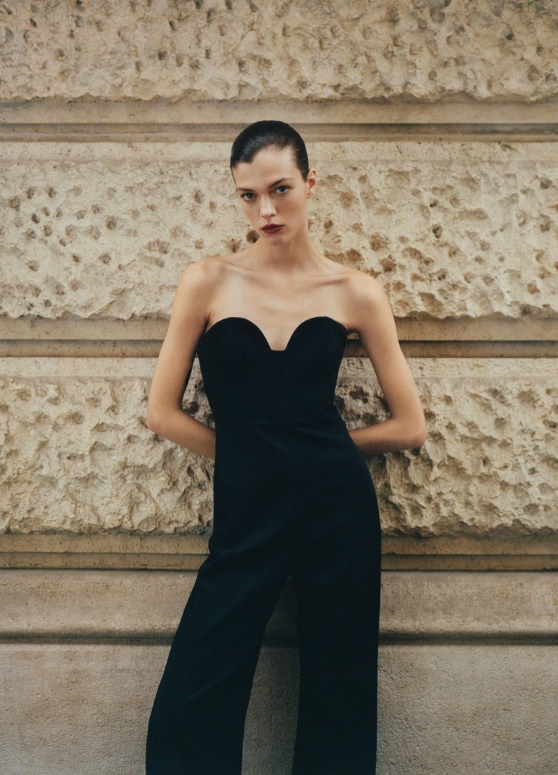 Alix Bouthors wears Mango Capsule Structured Sweetheart Neckline Jumpsuit