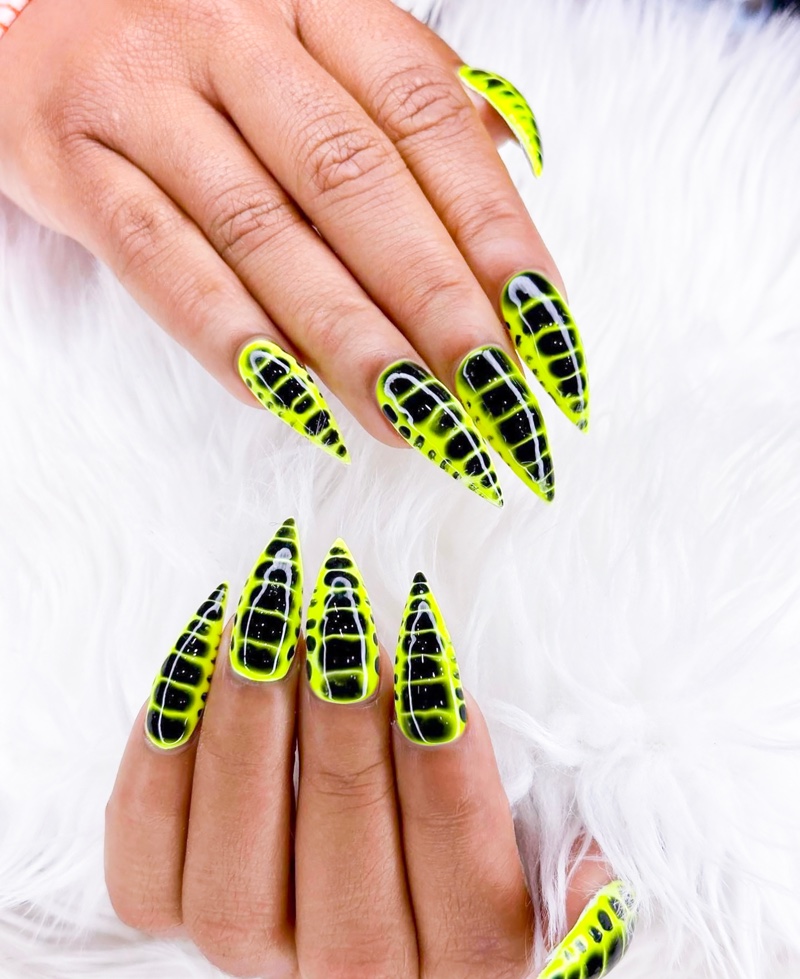 Neon Green Crocodile Manicure Nails