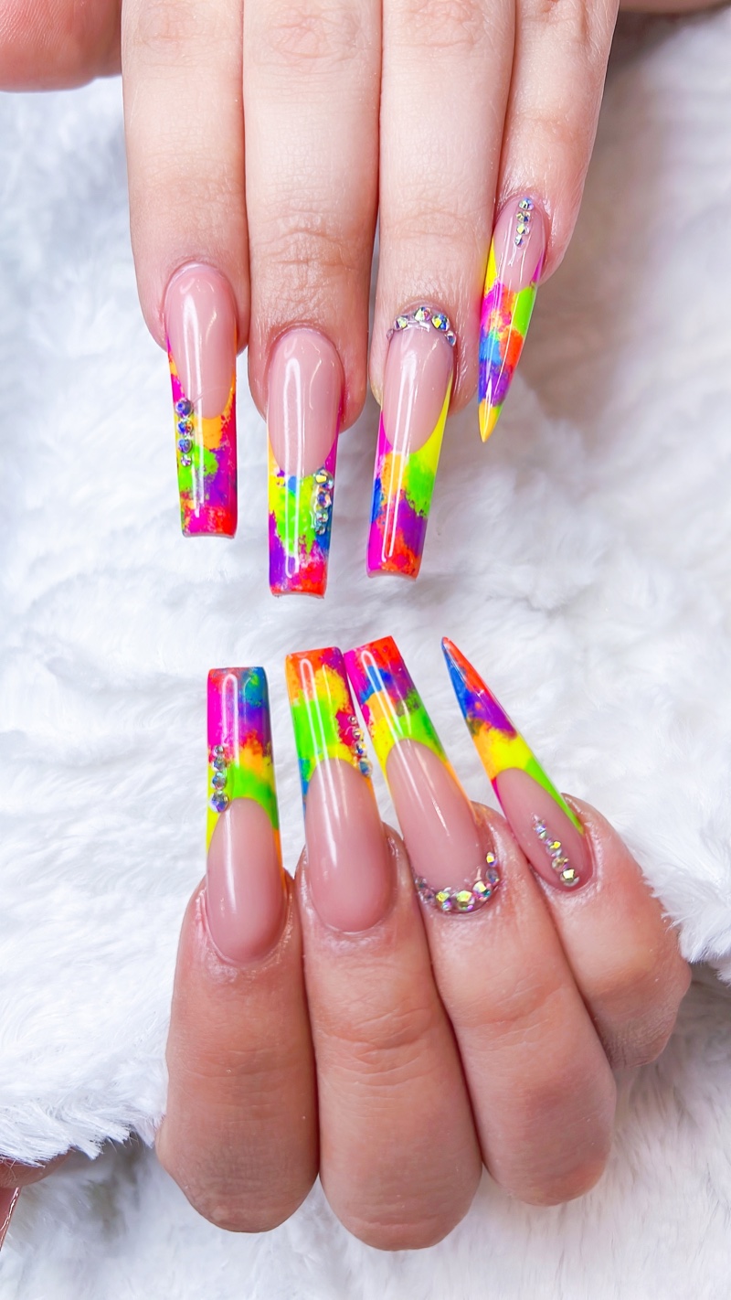 Neon Rainbow Nails Long