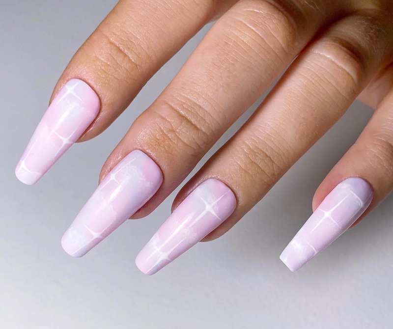 Pink Aurora Long Nail Design