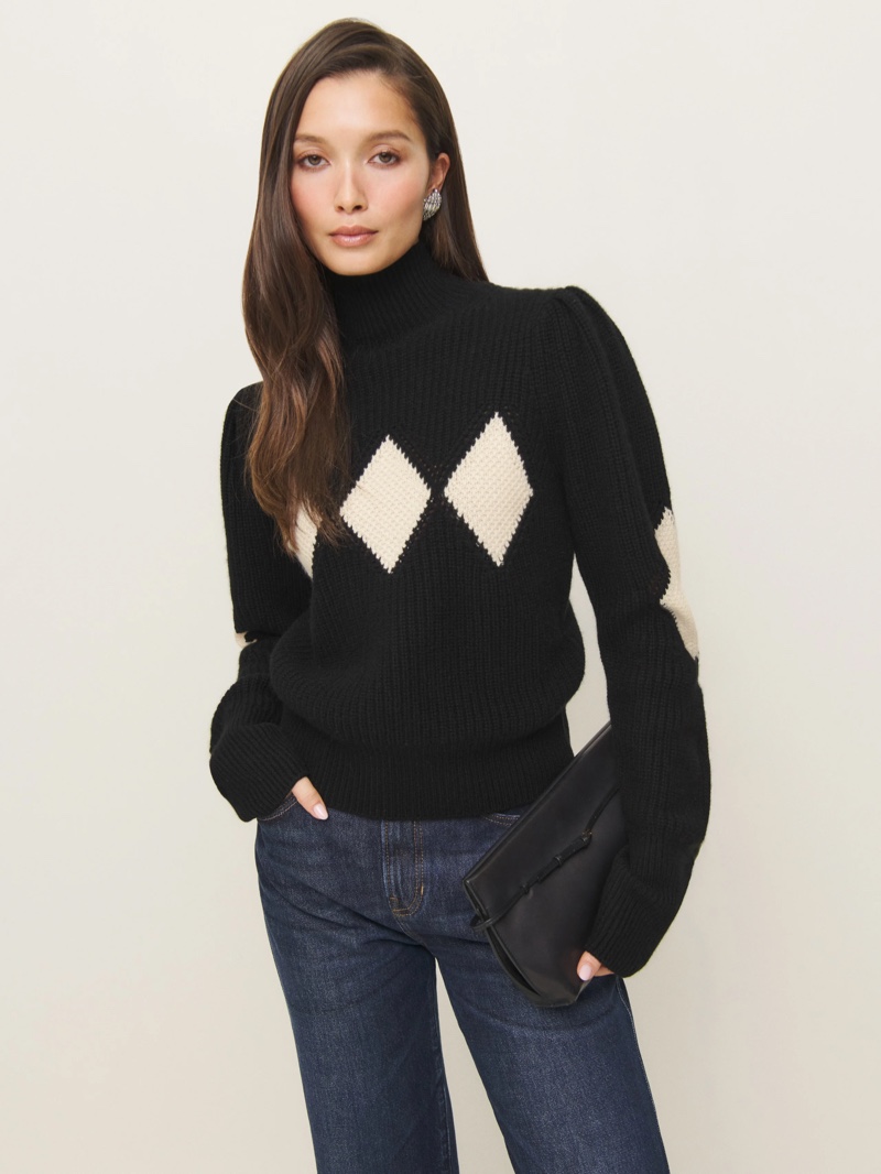 Reformation x Shrimps Diamond Cashmere Turtleneck $348 