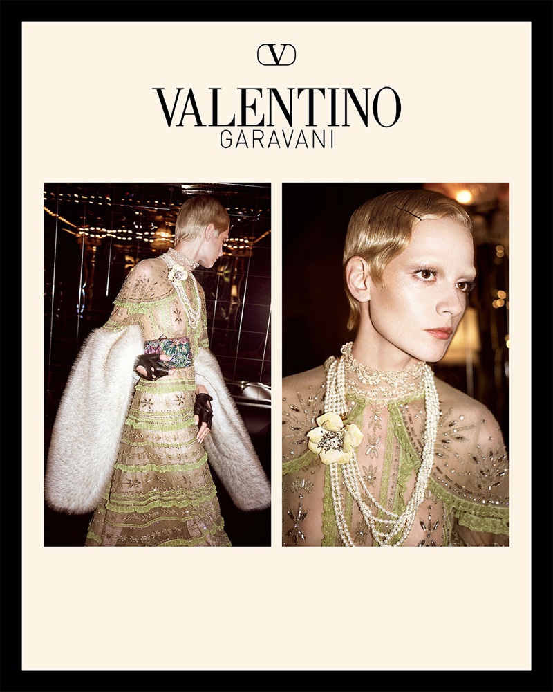 Delicate lace and sequins stand out for Valentino's Holiday 2024 campaign.