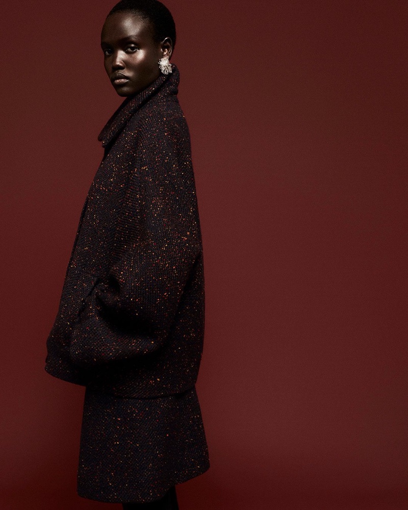 COS x Chris Perani flecked wool-blend jacket and skirt.