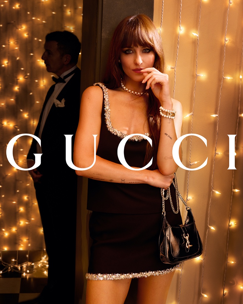 Dakota Johnson poses for Gucci Gift: A Night in Florence campaign.