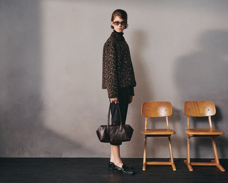 Dana Smith looks chic in leopard print for Massimo Dutti's New Characters winter 2024 editorial.