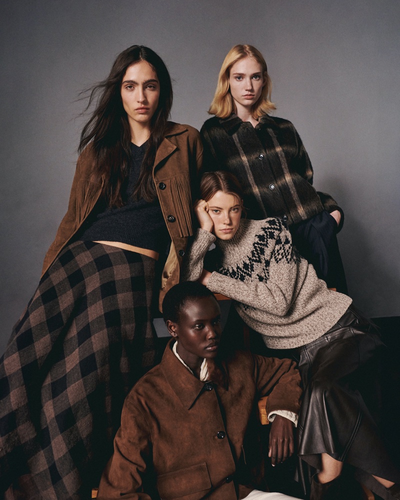 Tess Breeden, Sara Caballero, Dana Smith, and Yar Aguer front Massimo Dutti's New Characters winter 2024 editorial.