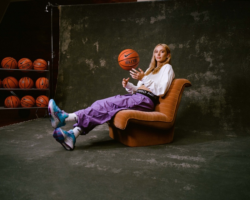 The Nike G.T. Hustle 3 Paige Bueckers Player Edition sneaker features baby blue and lavender purple details.