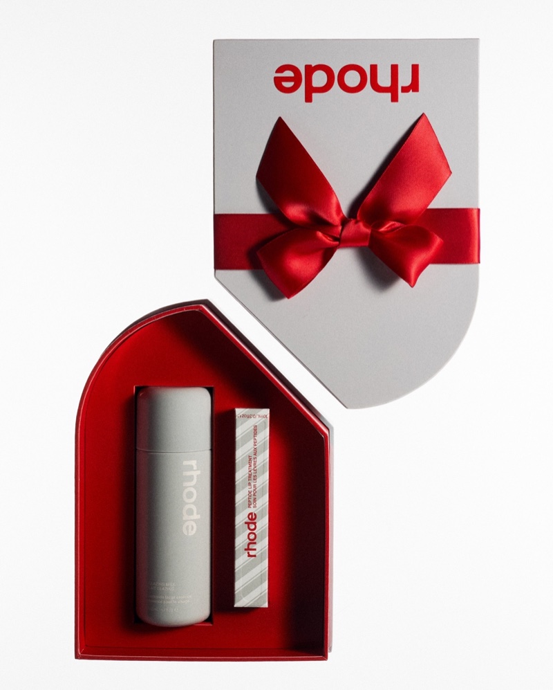 Rhode delivers festive packaging for its latest Peptide Lip Treatment bundle.