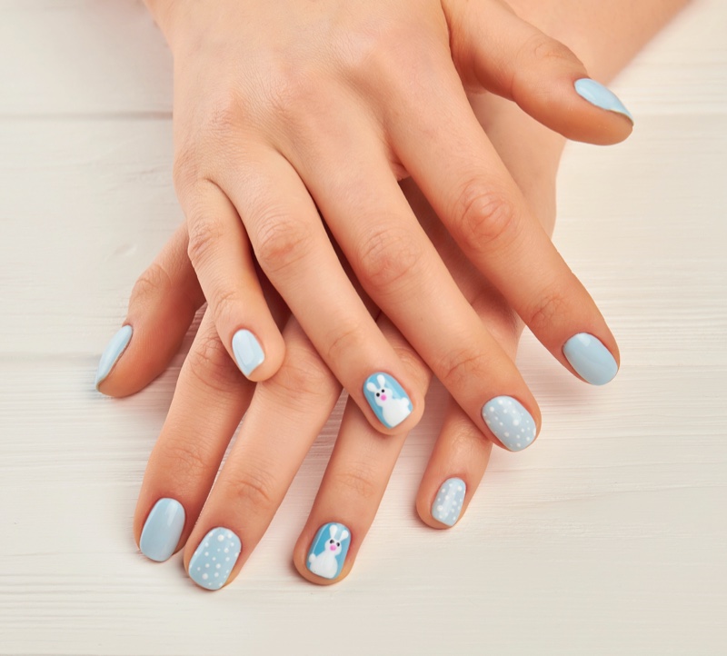 Baby Blue Bunny Polka Dot Manicure