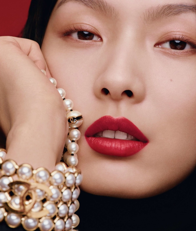 Chanel features a red lipstick shade with its Rouge Allure Velvet Les Perles collection.