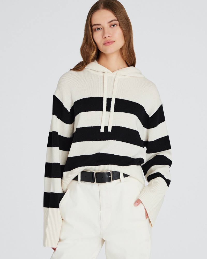 Club Monaco Striped Relaxed Wool-Cashmere Hoodie