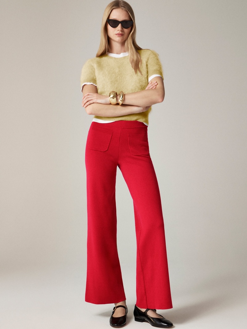 J. Crew delivers retro vibes with a Brushed cashmere T-shirt and Sailor sweater-trouser.