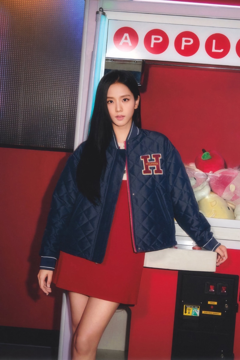 Wearing a jacket and dress, Jisoo channels casual chic in Tommy Hilfiger campaign.