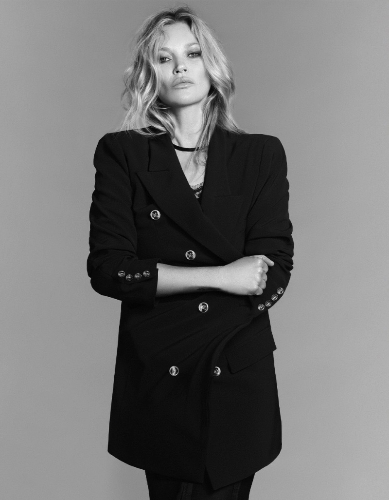 Supermodel Kate Moss wears a blazer in Elisabetta Franchi's spring 2025 ad.