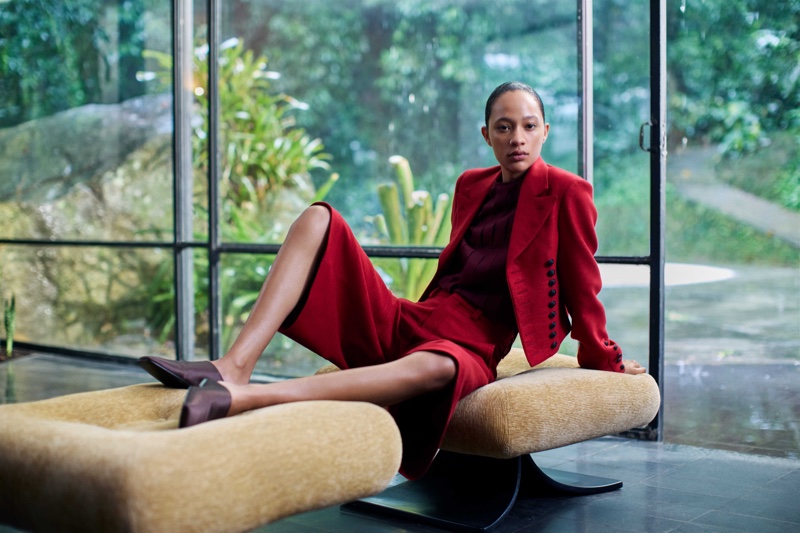 Selena Forrest poses in Loro Piana's spring-summer 2025 campaign.