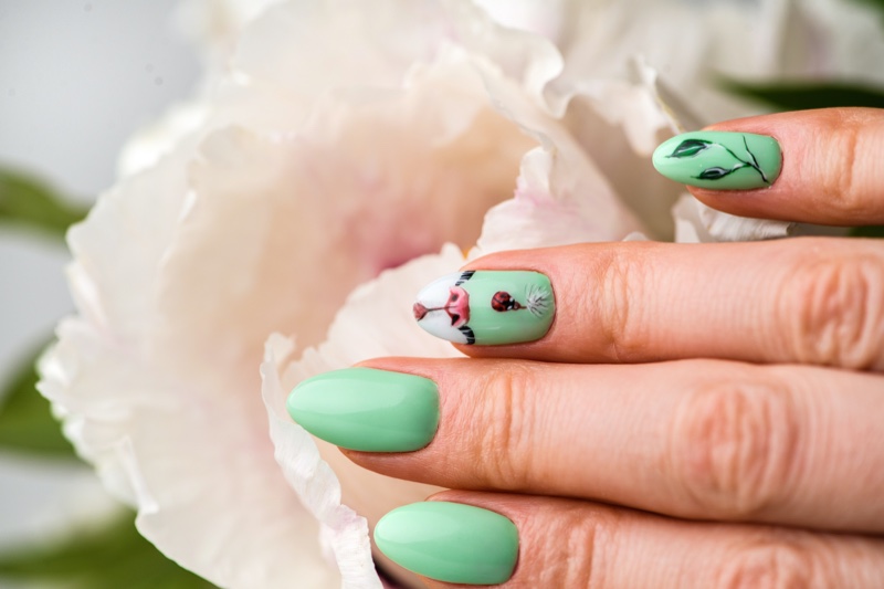 Mint Green Botanical Nails