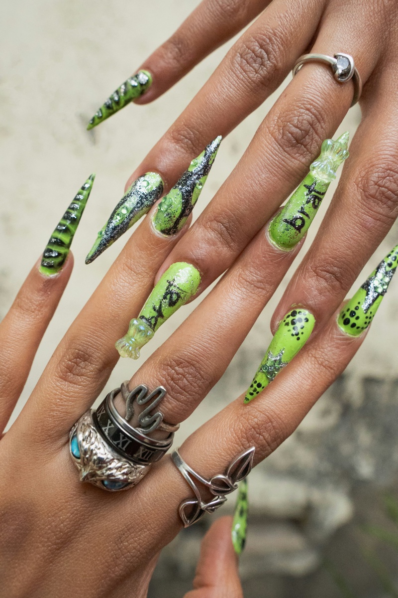 Neon Green Long Nails