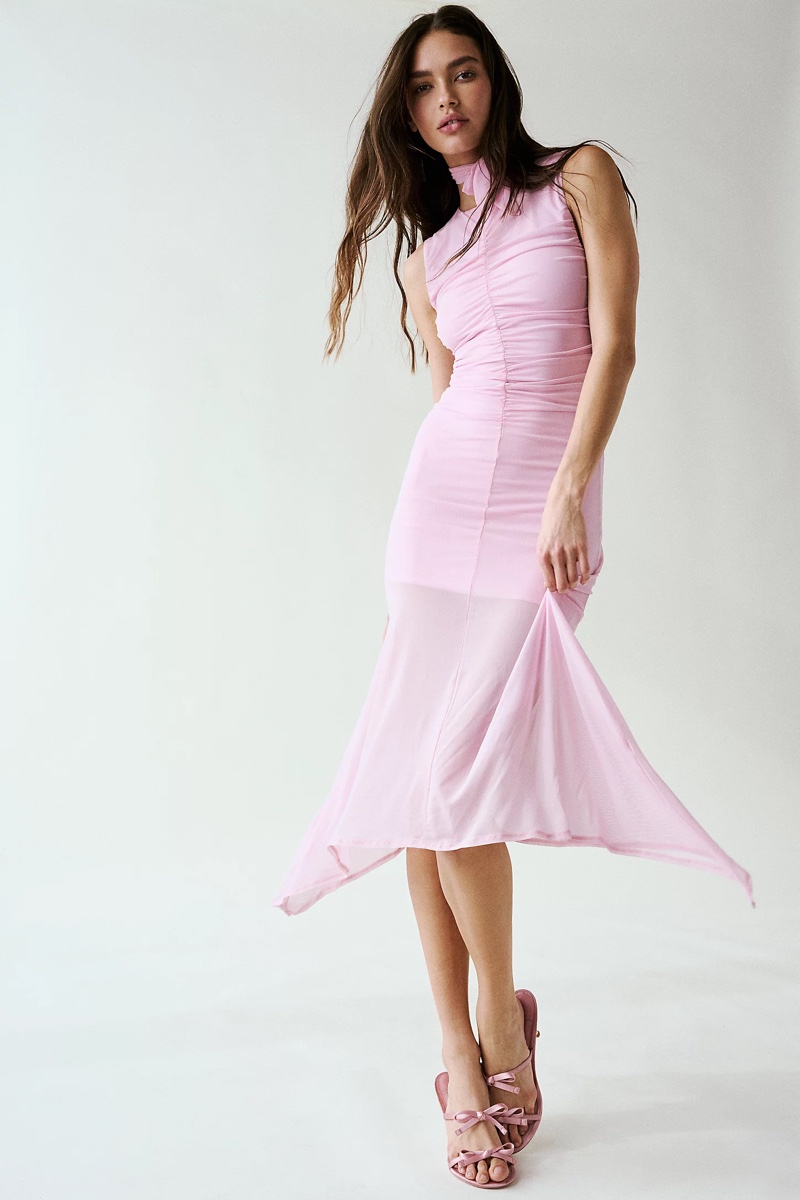 Saemdi Mesh Light Pink High Neck Dress