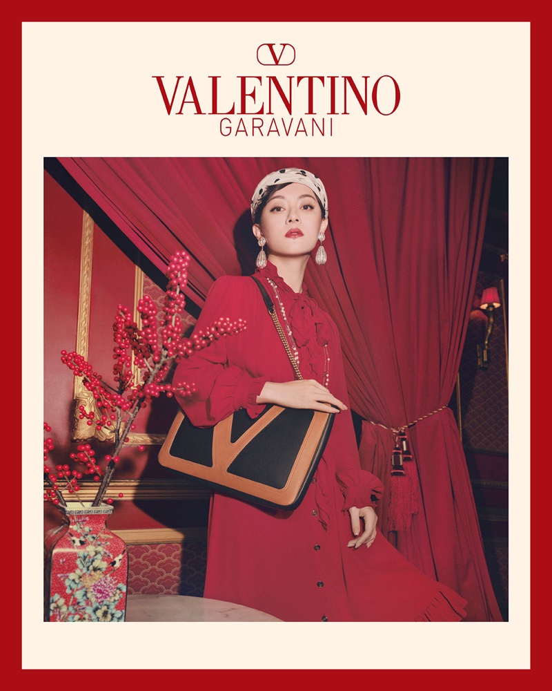 Sun Li poses in red for Valentino's 2025 Lunar New Year campaign.