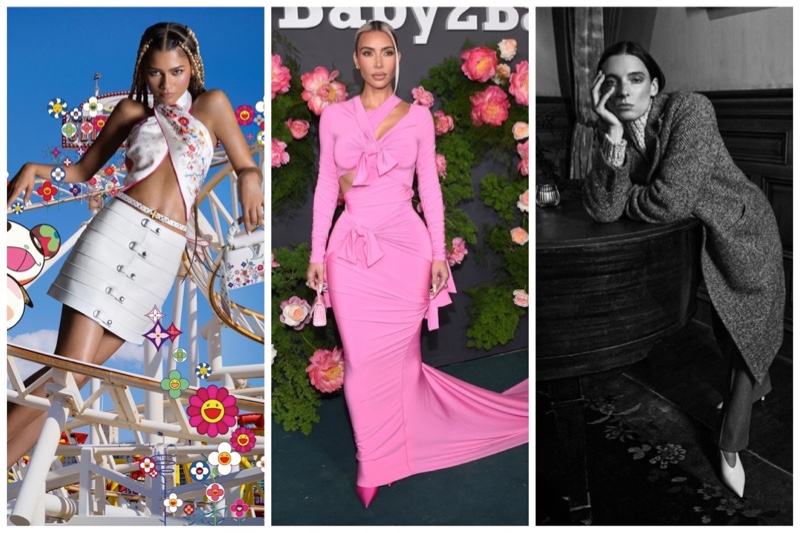 Week in Review: Zendaya for Louis Vuitton x Murakami campaign, Kim Kardashian, and Vince Holiday 2024 campaign.