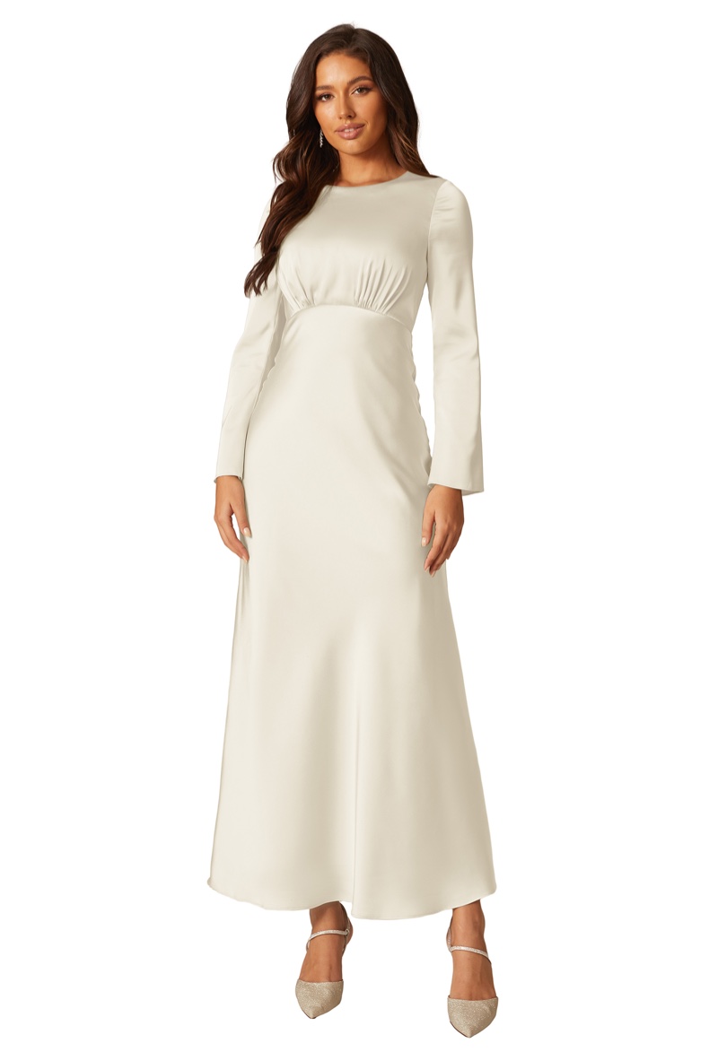 White Long Sleeve Graduation Dress