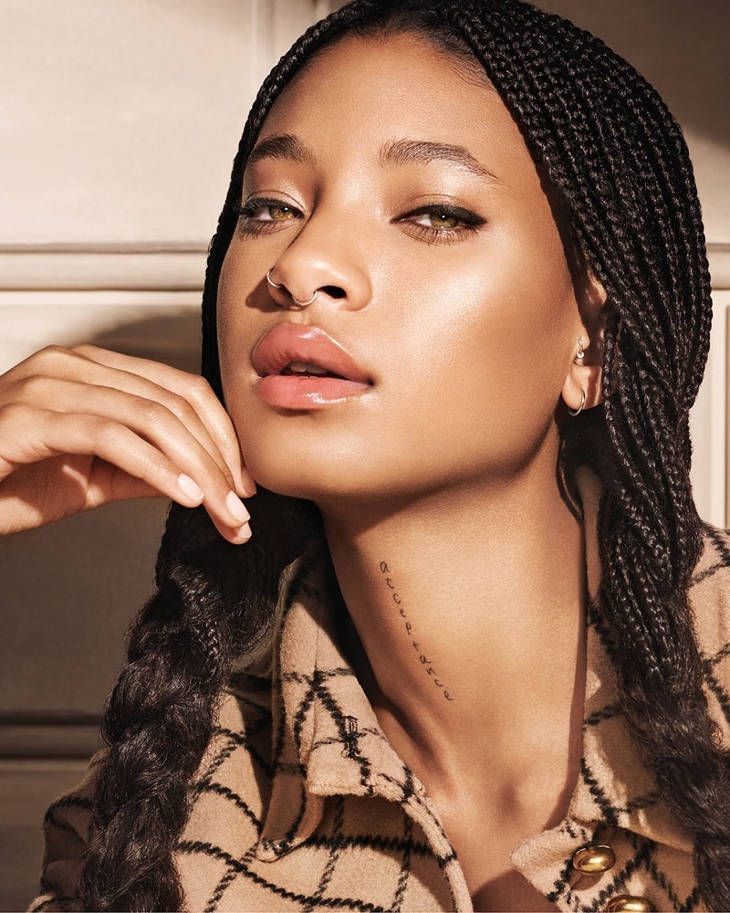 Willow Smith shows her neck tattoo in Dior Forever Hydra Nude foundation ad.