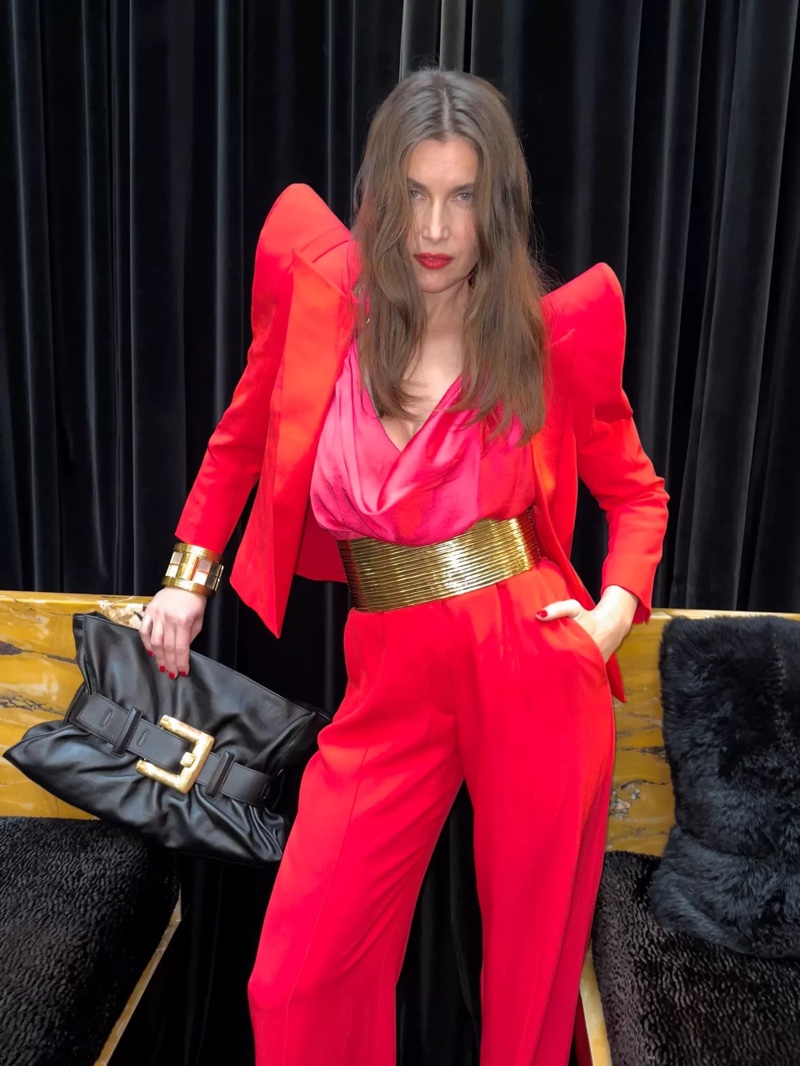 Balmain features a red suit in its spring 2025 ad.