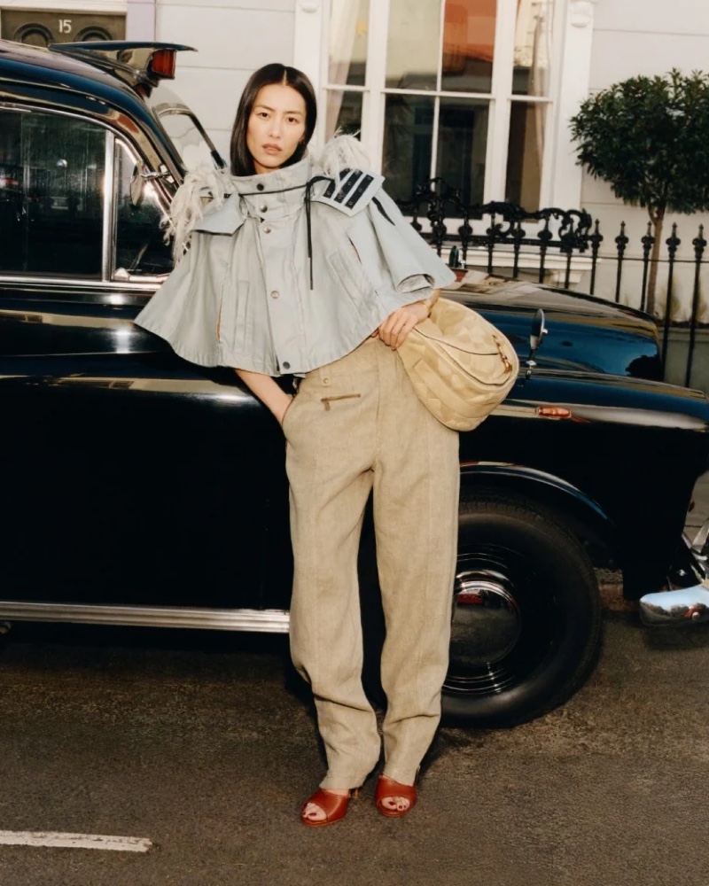 Liu Wen poses in London for the Burberry summer 2025 campaign.