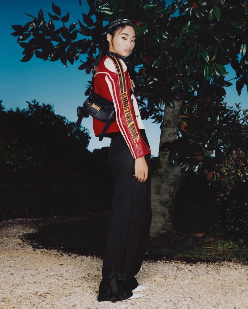 Xiuli Jiang wears a leather jacket in Dior's spring-summer 2025 campaign.