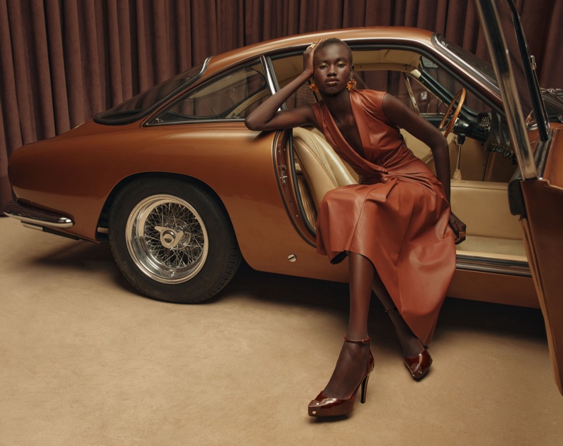 Rejoice Chuol poses in Ferrari's spring-summer 2025 campaign.