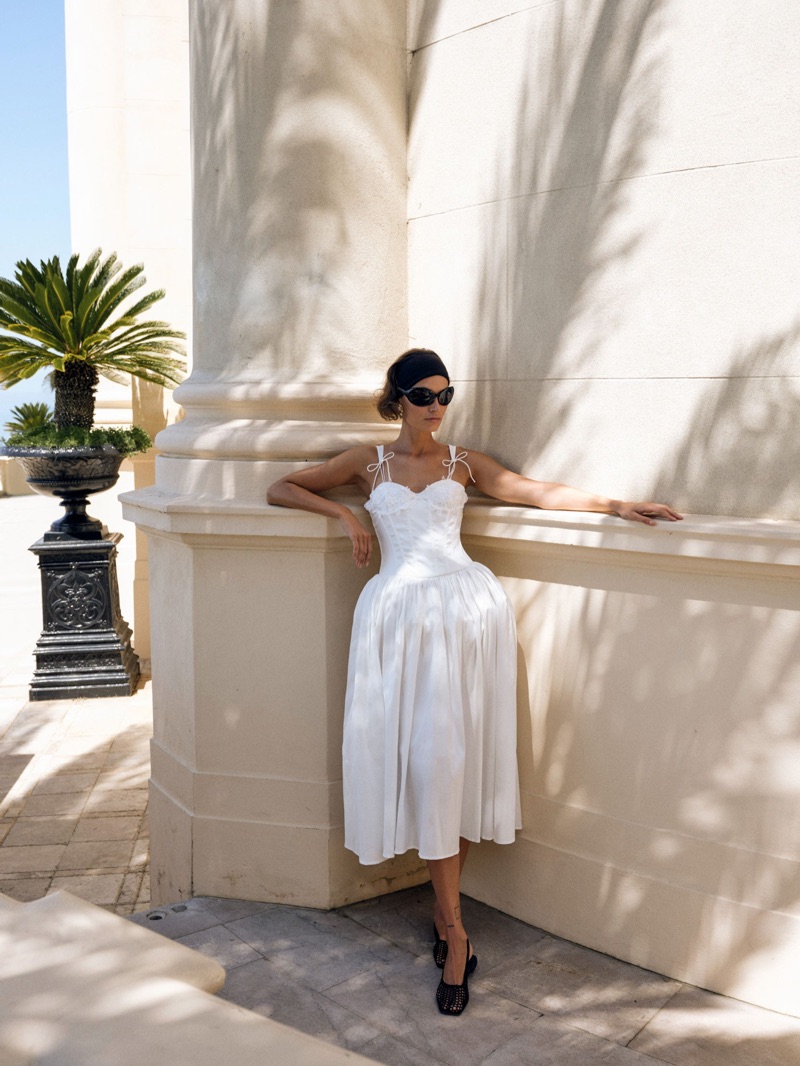 Paulina Kubaczyk models For Love & Lemons' Bridalwear spring 2025 collection.