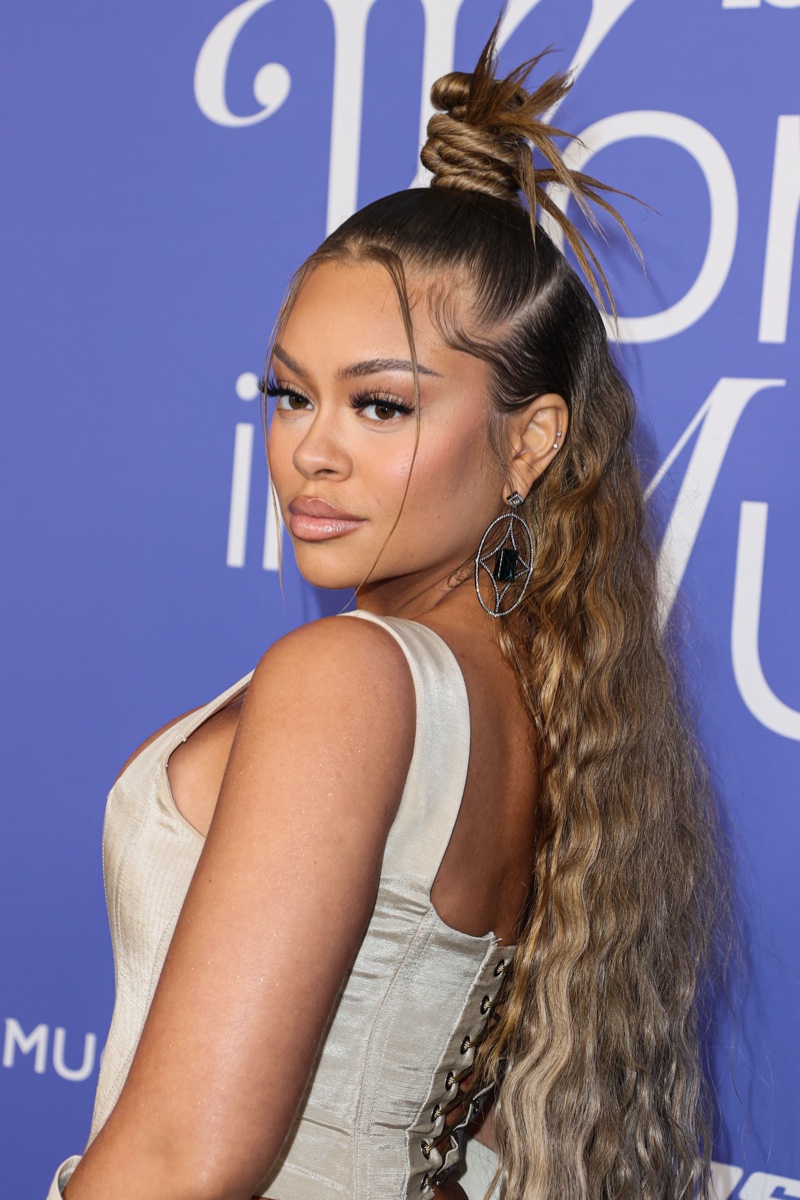 Latto Top Knot Hairstyle Crimped Waves