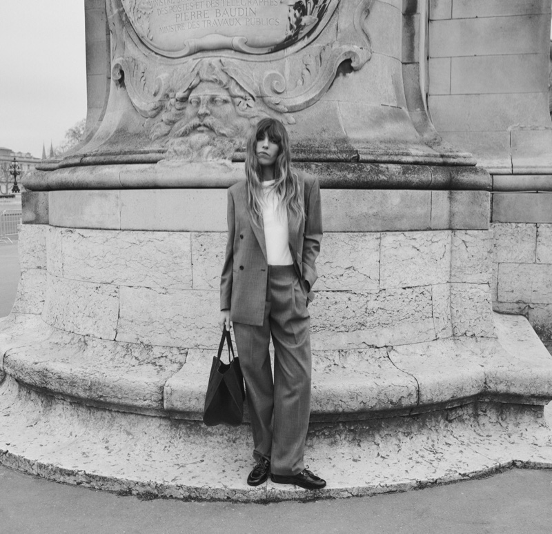 Lou Doillon wears a relaxed suit in Paris for Massimo Dutti.