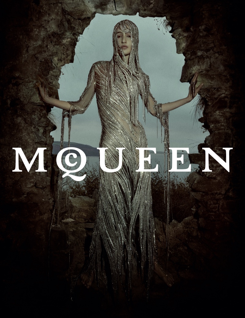 A glittering gown stands out in McQueen's spring 2025 campaign.