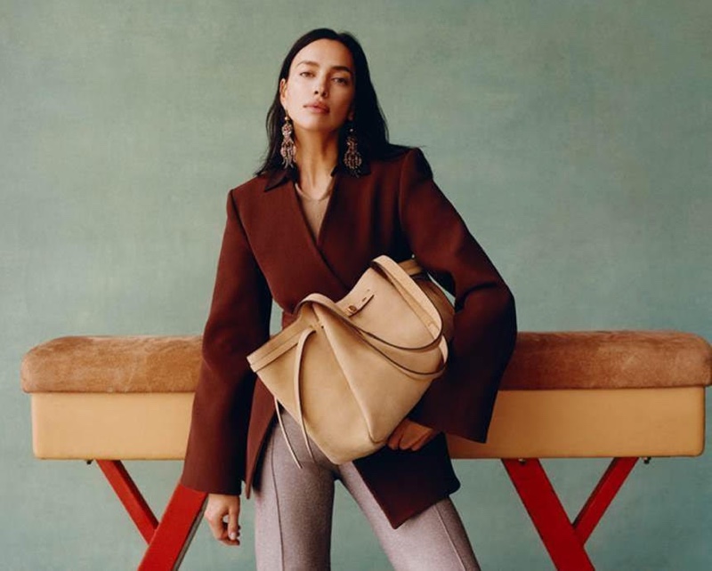 Irina Shayk poses in Tory Burch's spring 2025 campaign.