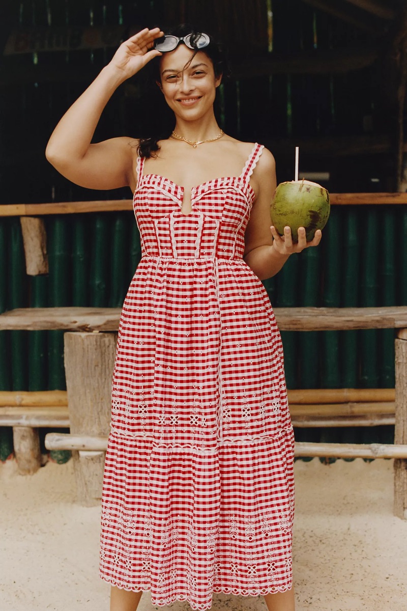 By Anthropologie Sleeveless Sweetheart Gingham Midi Dress $248