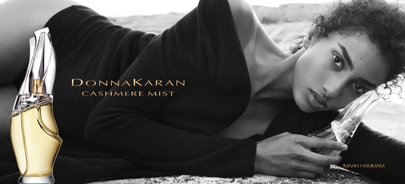 Imaan Hammam stars in Donna Karan's Cashmere Mist eau de parfum campaign.