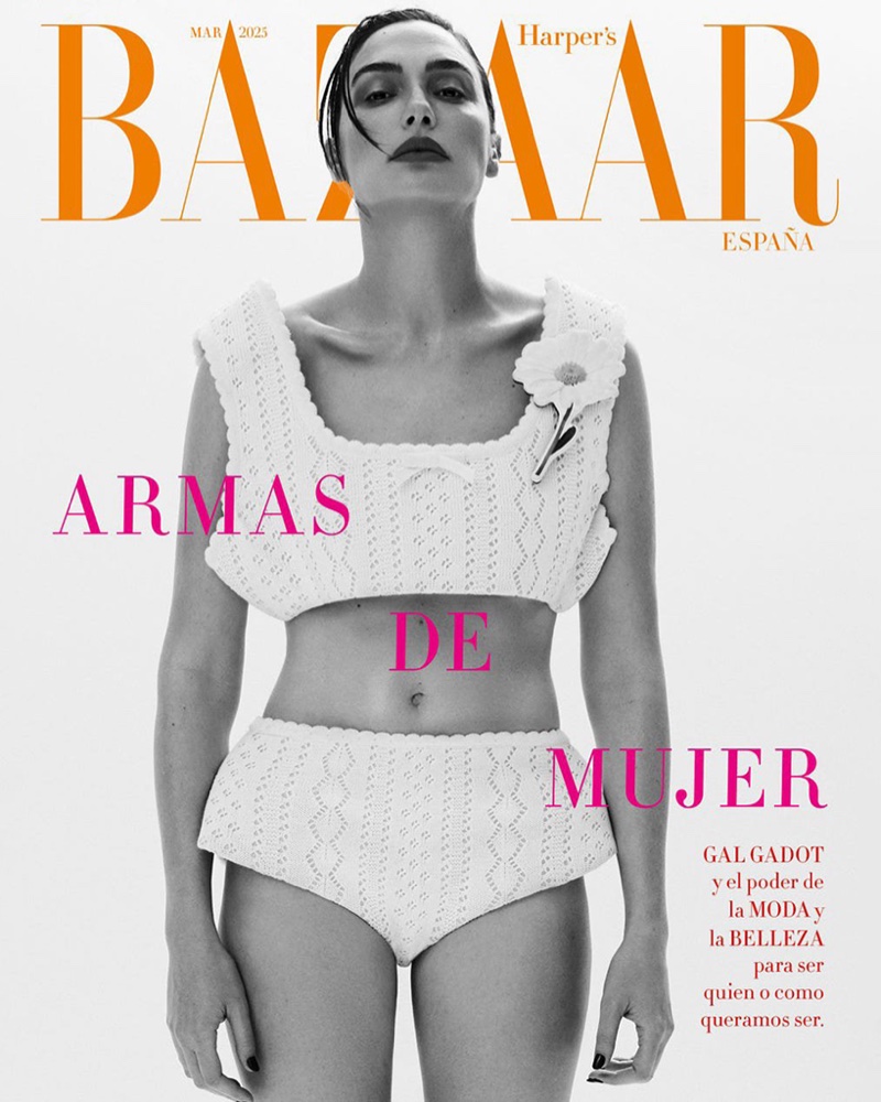 Actress Gal Gadot wears Marc Jacobs on the March 2025 cover of Harper's Bazaar Spain.