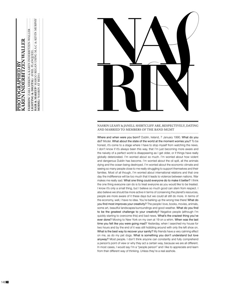 Nasrin Leahy by Karen Inderbitzen-Waller for No. Magazine Fall 2010