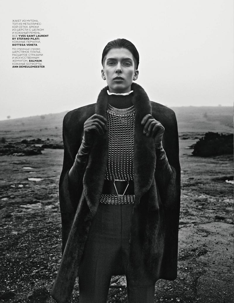 An Outerwear Clad Kristina Salinovic Poses for Richard Bush in Vogue Russia's November Issue