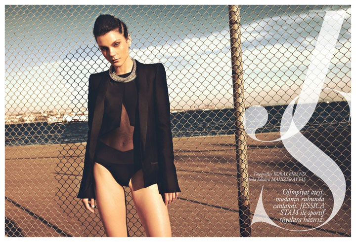 Jessica Stam Is Sporty Glam for Harper's Bazaar Turkey's July Cover Shoot by Koray Birand