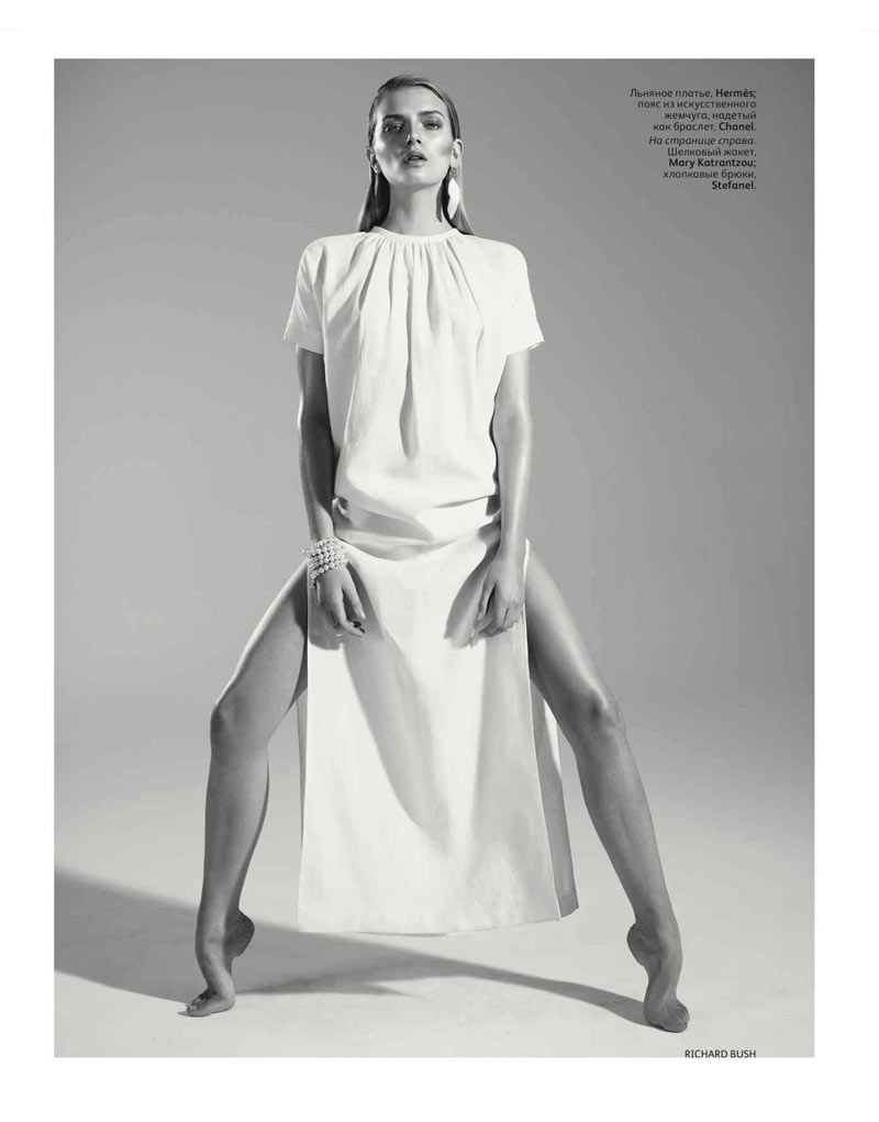 Lily Donaldson Is Dressed in White for Vogue Russia July 2012, Lensed by Richard Bush