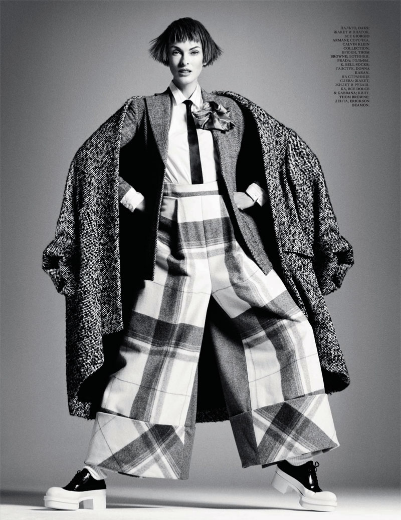 Linda Evangelista Dons Menswear Looks for Interview Russia's September Cover Story