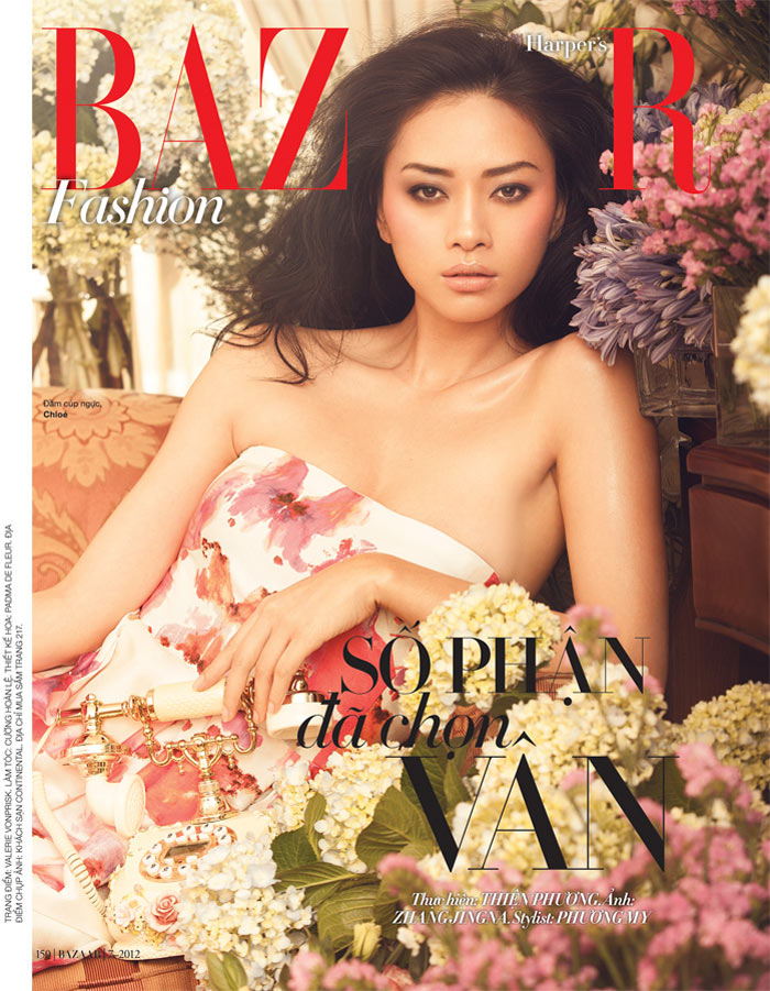 Ngo Thanh Van Covers the One Year Anniversary Issue of Harper's Bazaar Vietnam In Floral Style