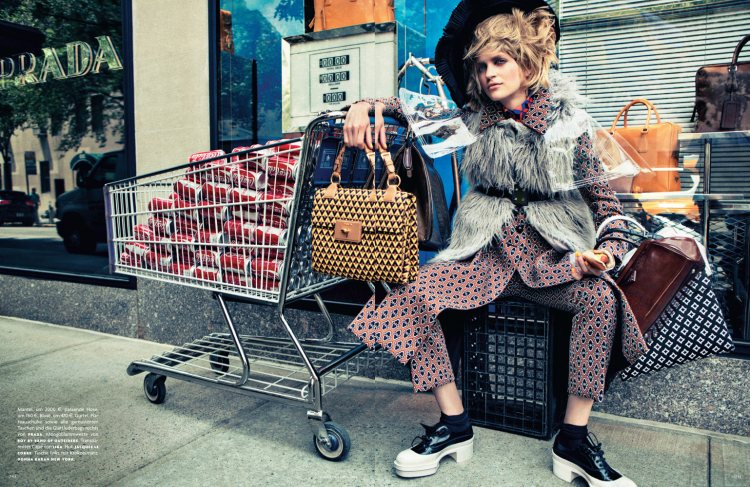 Magdalena Langrova Plays Bag Lady for Sebastian Kim's Vogue Germany Shoot