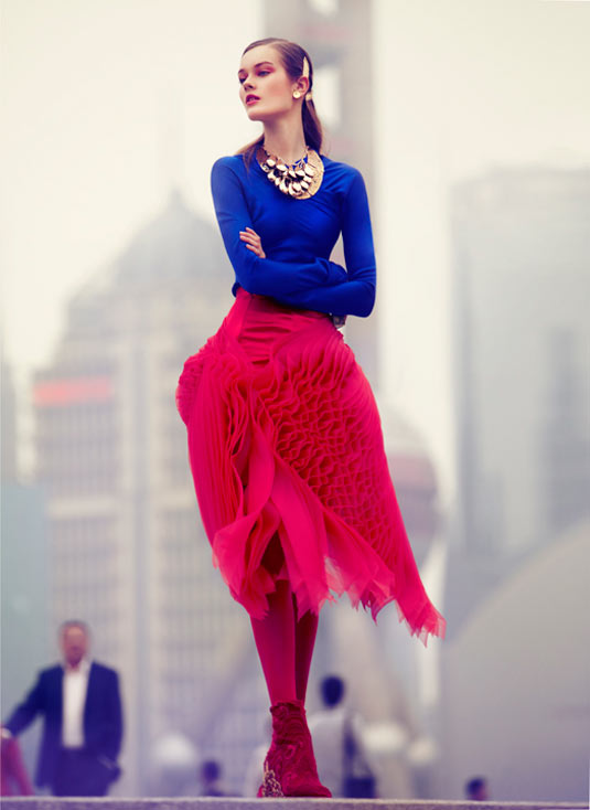 Jac Jagaciak Dons Vibrant Hues for the August Issue of Vogue China by JMN
