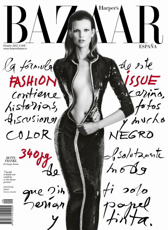 An Armani Clad Bette Franke Covers Harper's Bazaar Spain October 2012