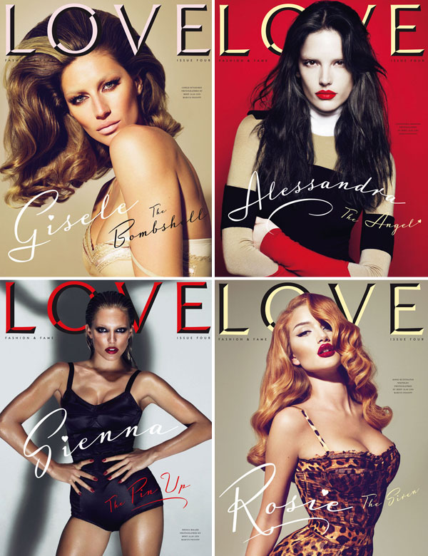 LOVE Magazine #4 Covers | Gisele, Alessandra, Agyness, Rosie, Lauren, Sienna & Kelly by Mert & Marcus